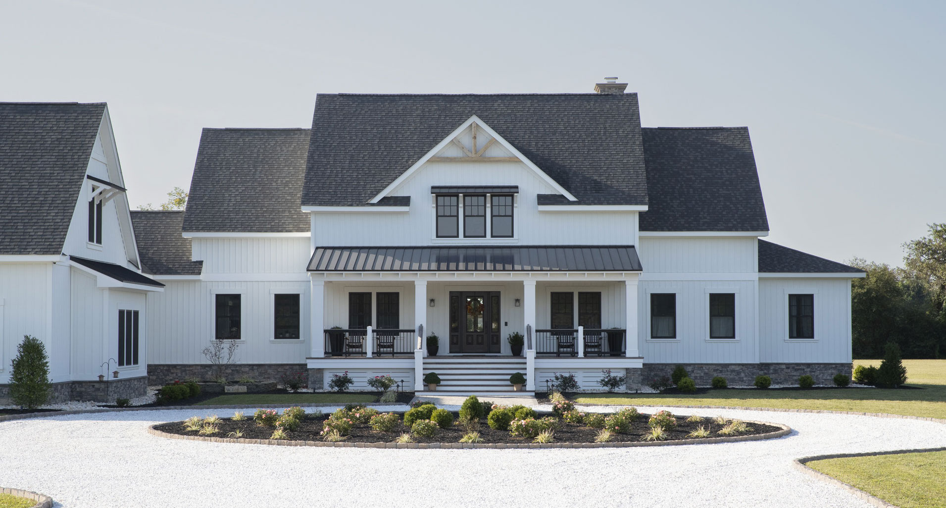 Hebron Celect® Board & Batten in Frost and Zuri® Deck in Weathered Grey