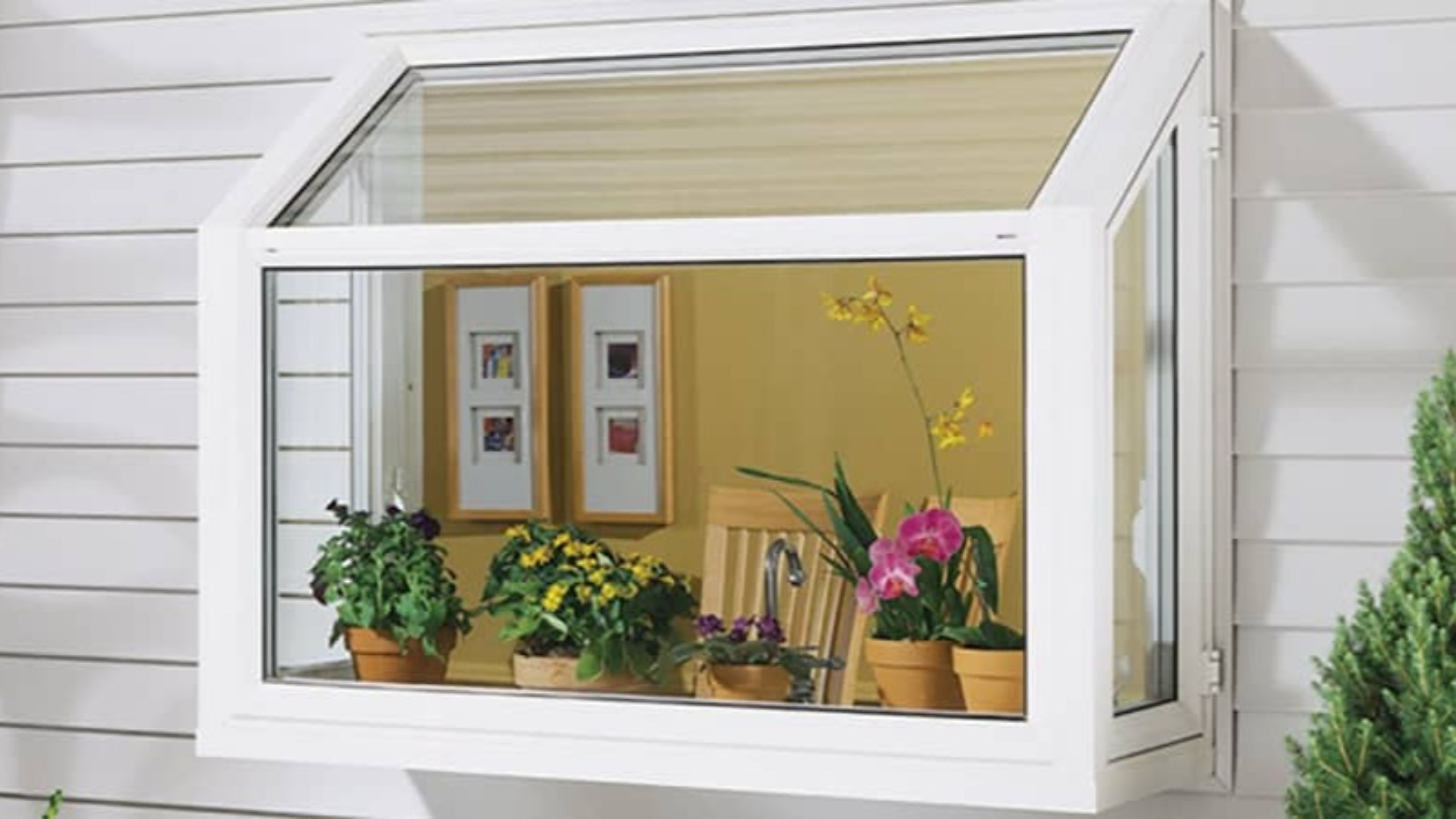 garden window with potted plants installed in a home interior