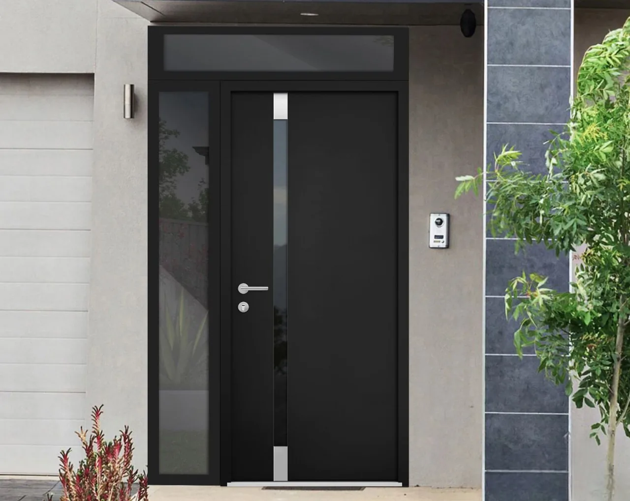 Single Entry Door with Sidelite and Transom