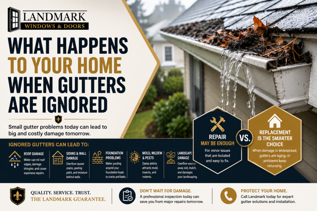 Blocked rain gutter on a home roof